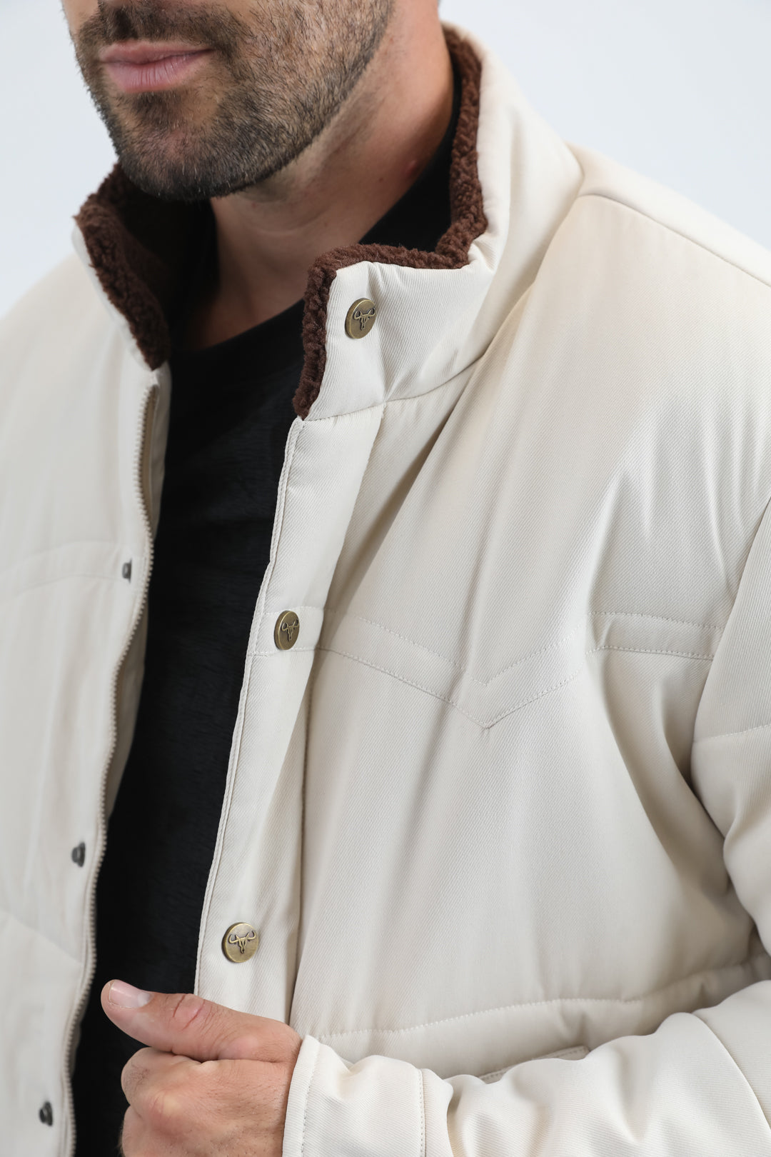 Mens Canvas Quilted Fur Lined Twill Beige Jacket