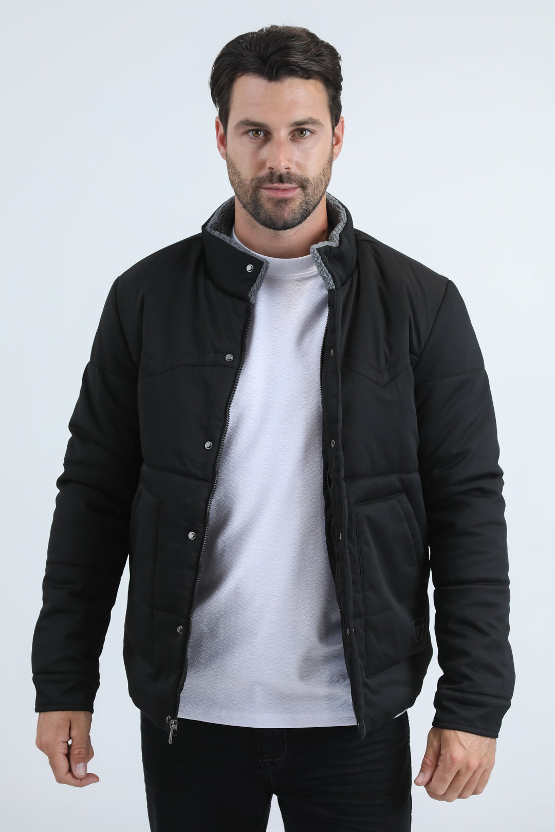 Mens Canvas Quilted Fur Lined Twill Black Jacket