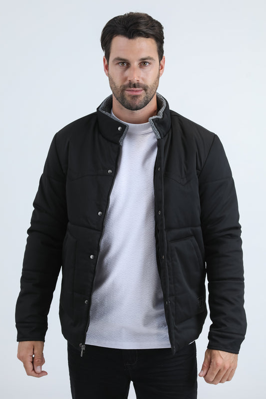 Mens Canvas Quilted Fur Lined Twill Black Jacket