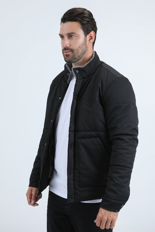 black canvas quilted fur-lined jacket platini side