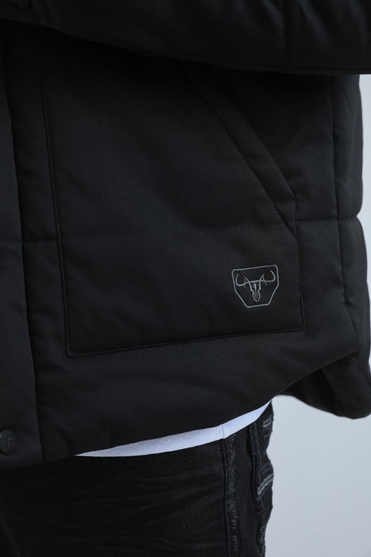 black canvas quilted fur-lined jacket platini detail