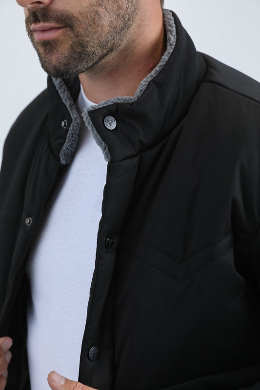black canvas quilted fur-lined jacket platini detail