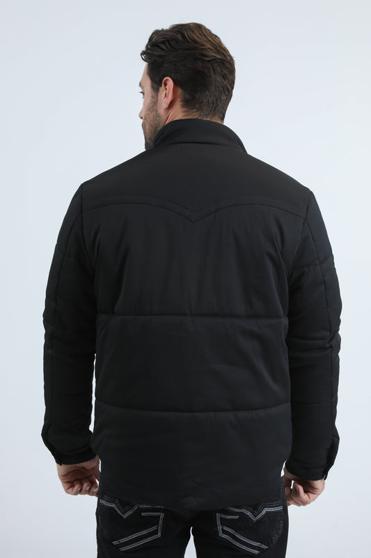black canvas quilted fur-lined jacket platini back