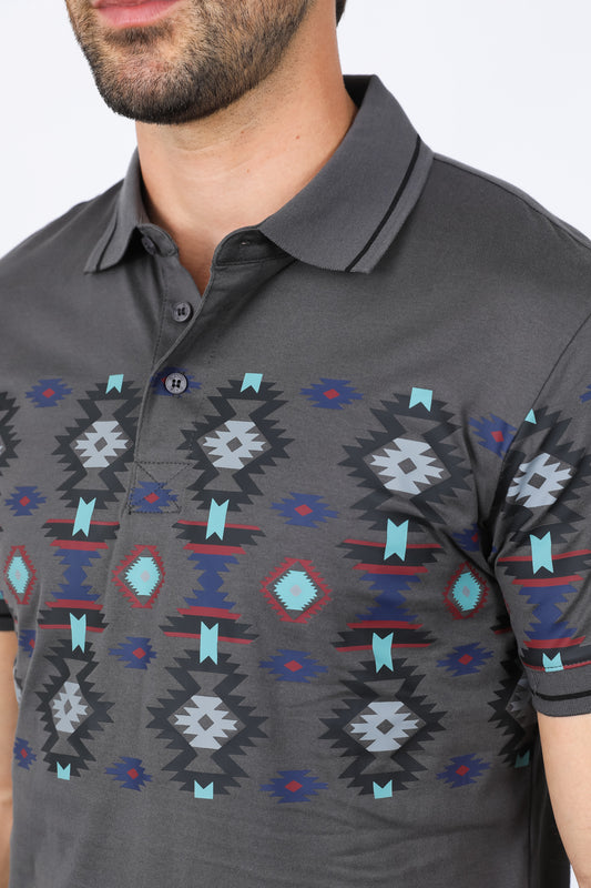 charcoal aztec motif row polo men platini detail-2