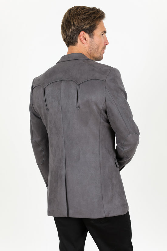 Men’s Double Button Brown Faux Suede Blazer – Modern Fit Dress Jacket
