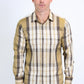 Mens Checkered Long Sleeve Beige Shirt