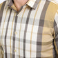 Mens Checkered Long Sleeve Beige Shirt