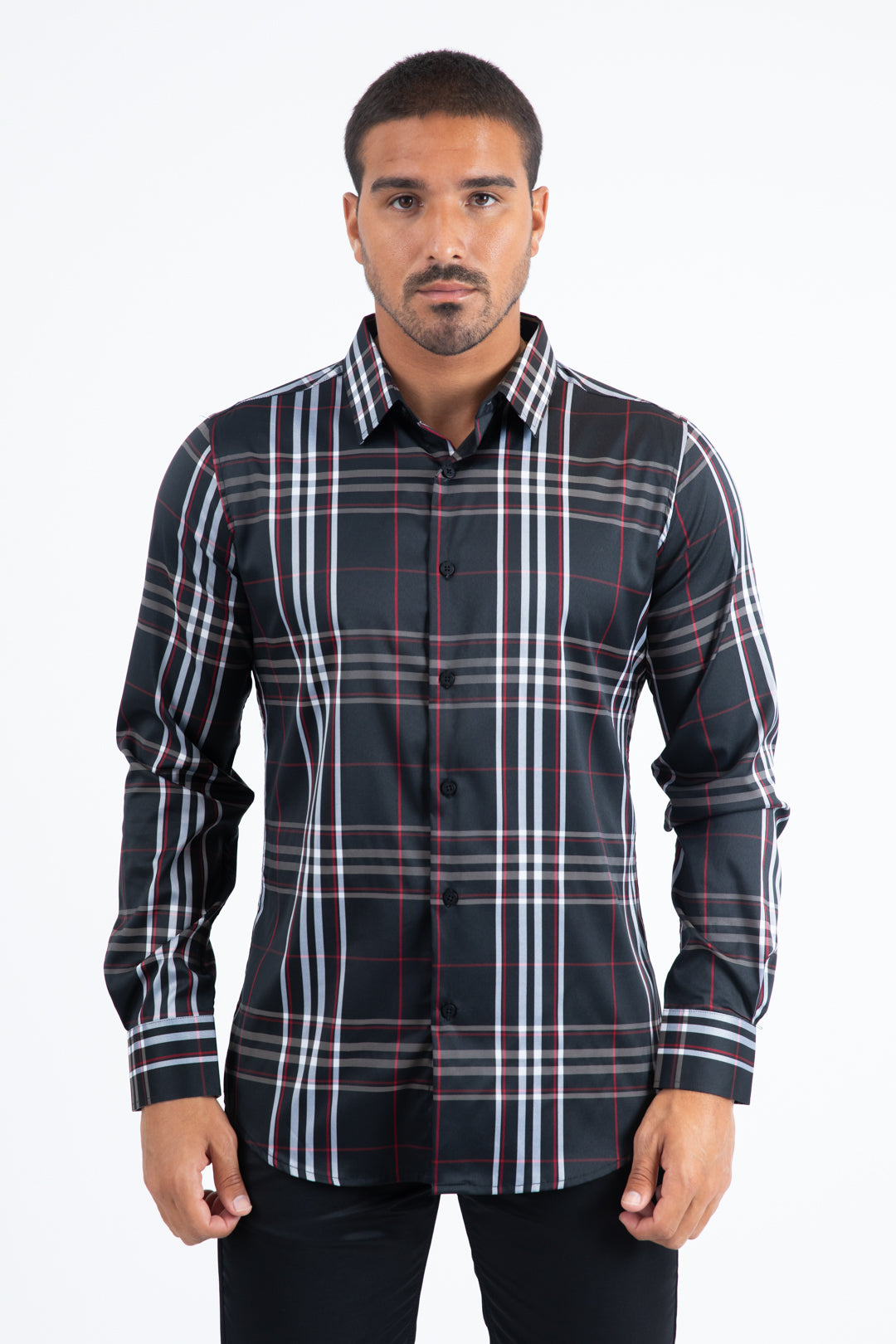 Mens Checkered Long Sleeve Black/Red Shirt