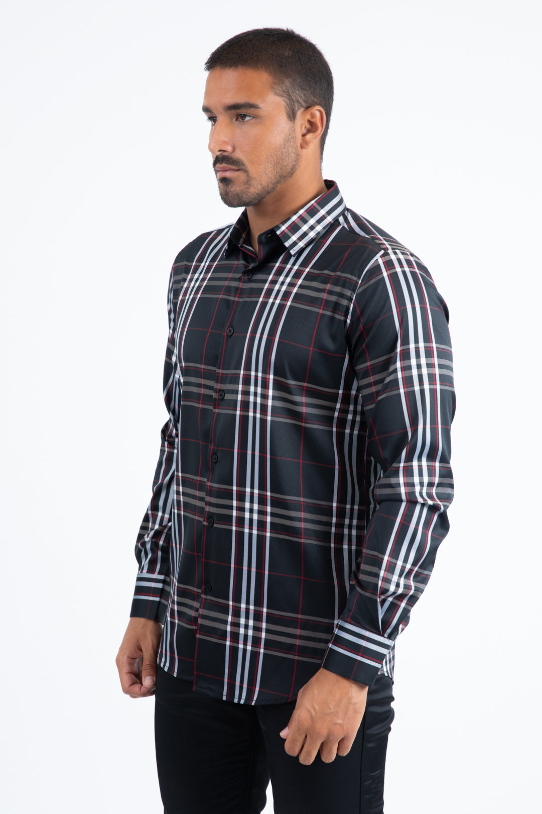 Mens Checkered Long Sleeve Black/Red Shirt