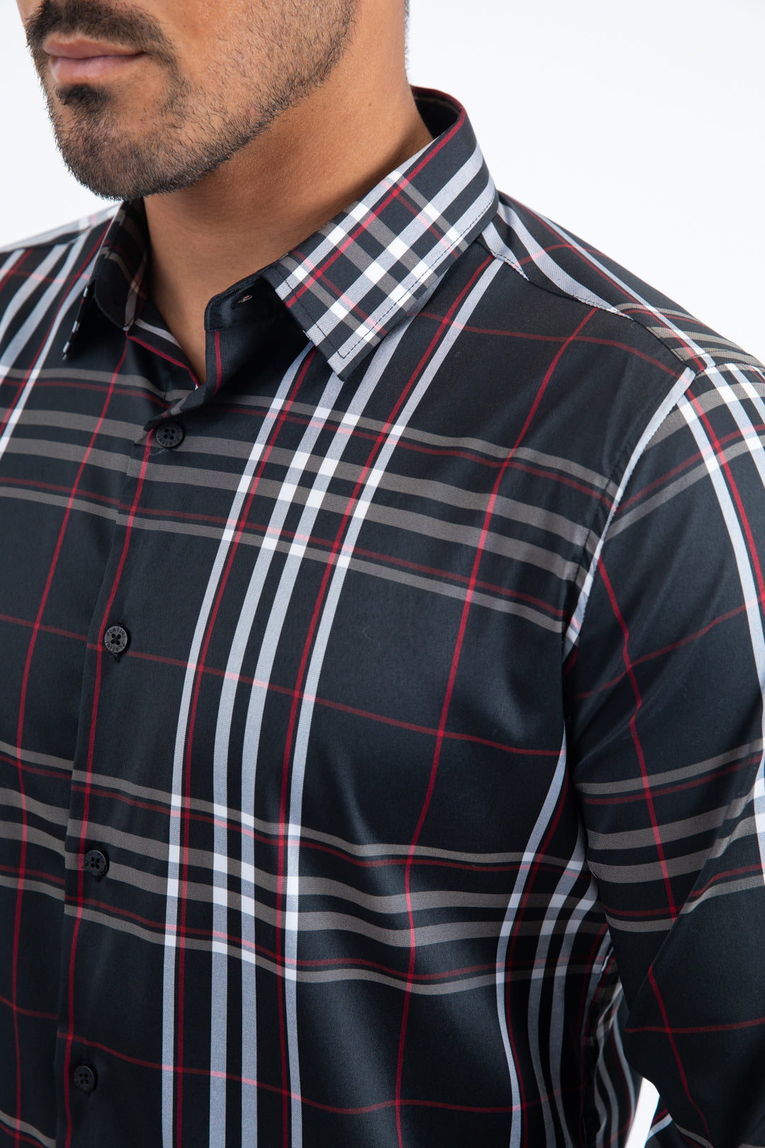 Mens Checkered Long Sleeve Black/Red Shirt