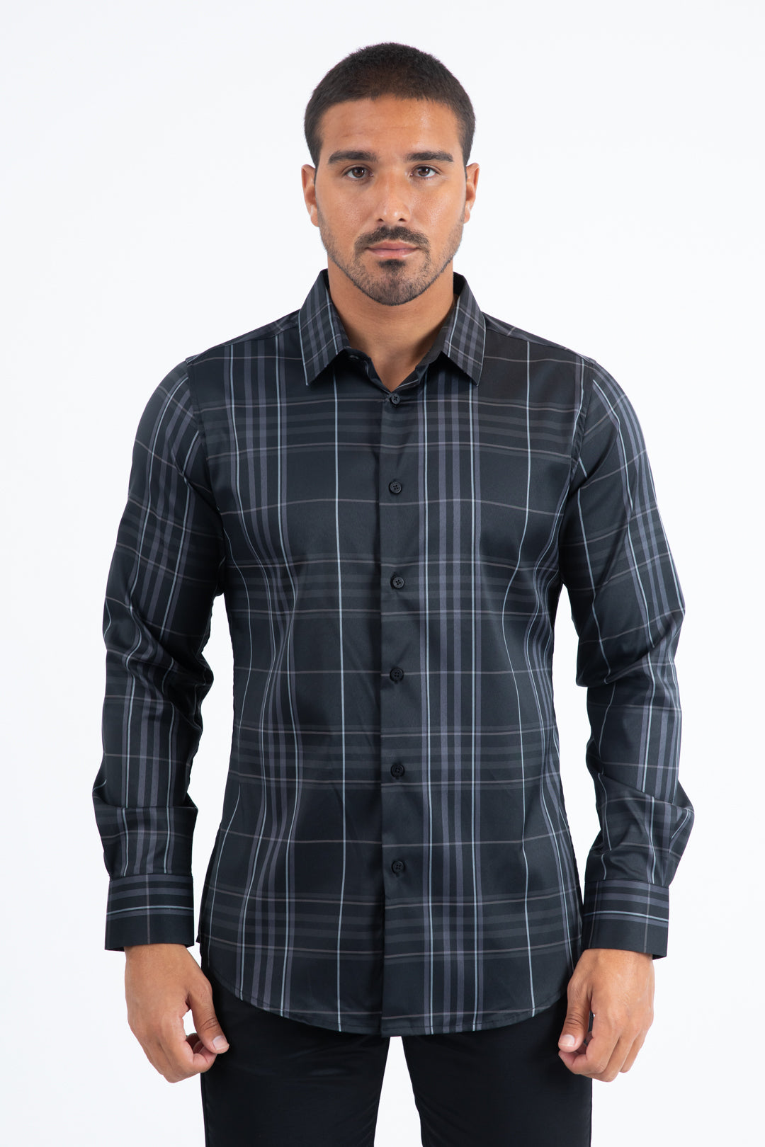 Mens Checkered Long Sleeve Black Shirt