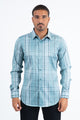 Mens Checkered Long Sleeve Blue Shirt