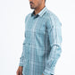 Mens Checkered Long Sleeve Blue Shirt