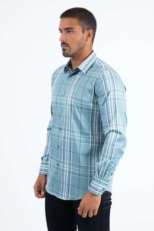 blue checkered long sleeve shirt side platini