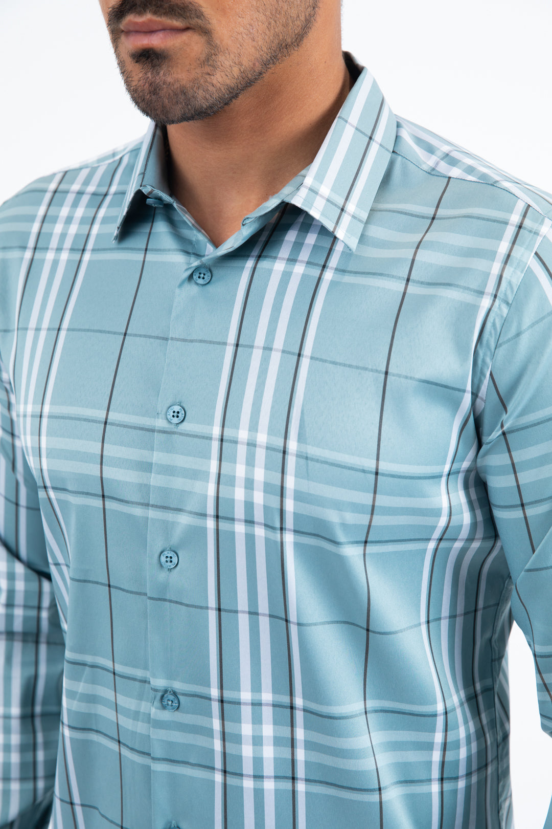 Mens Checkered Long Sleeve Blue Shirt