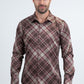 Mens Checkered Long Sleeve Brown Shirt