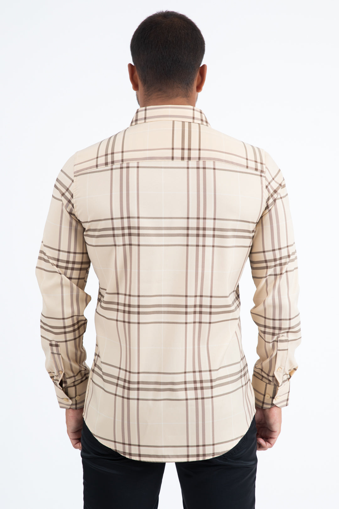 Mens Checkered Long Sleeve Khaki/Brown Shirt