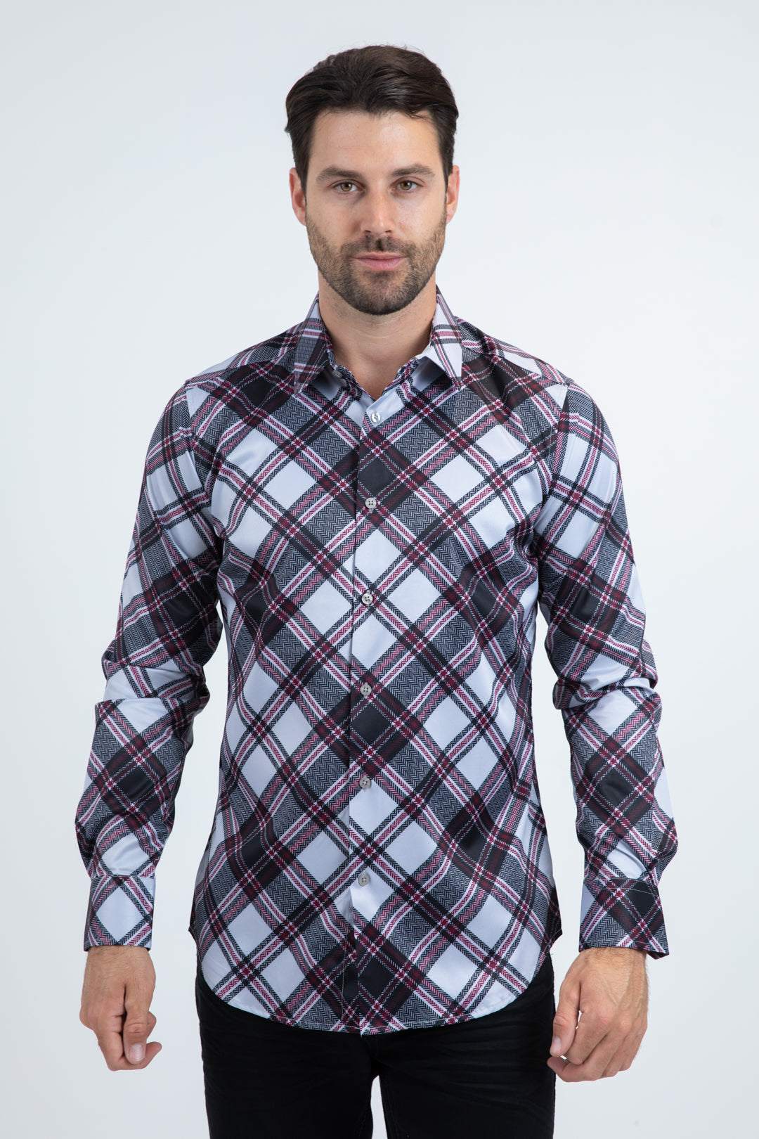 Mens Checkered Long Sleeve Lt. Grey Shirt