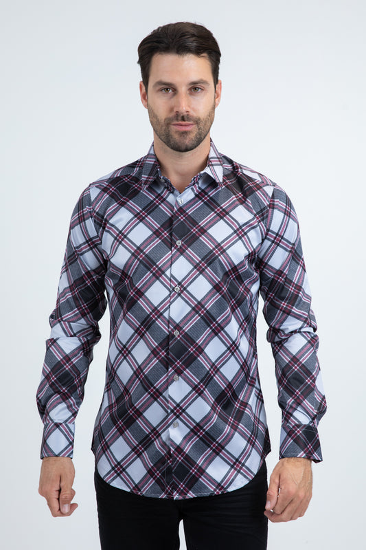 Mens Checkered Long Sleeve Lt. Grey Shirt