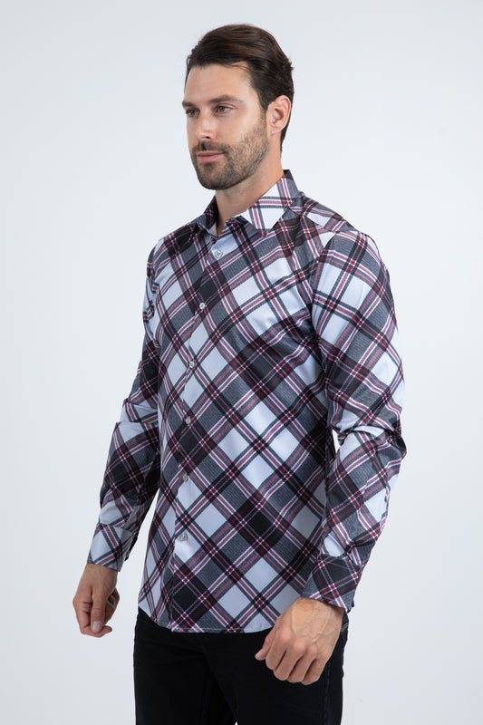 light grey checkered long sleeve shirt side platini