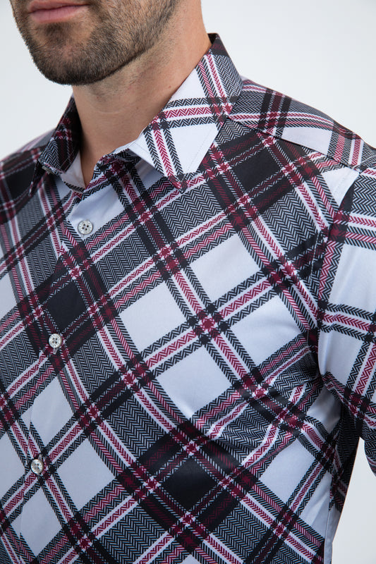 light grey herringbone check long sleeve shirt men platini detail