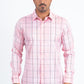 Mens Checkered Long Sleeve Pink Shirt