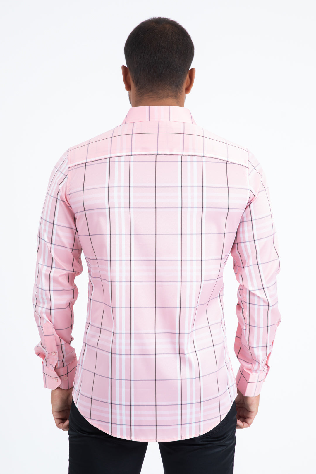 Mens Checkered Long Sleeve Pink Shirt