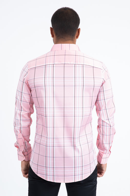 pink windowpane check long sleeve shirt men platini detail-2