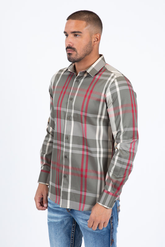 brown checkered long sleeve shirt side platini