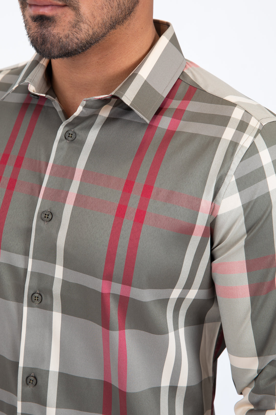 brown checkered long sleeve shirt detail platini