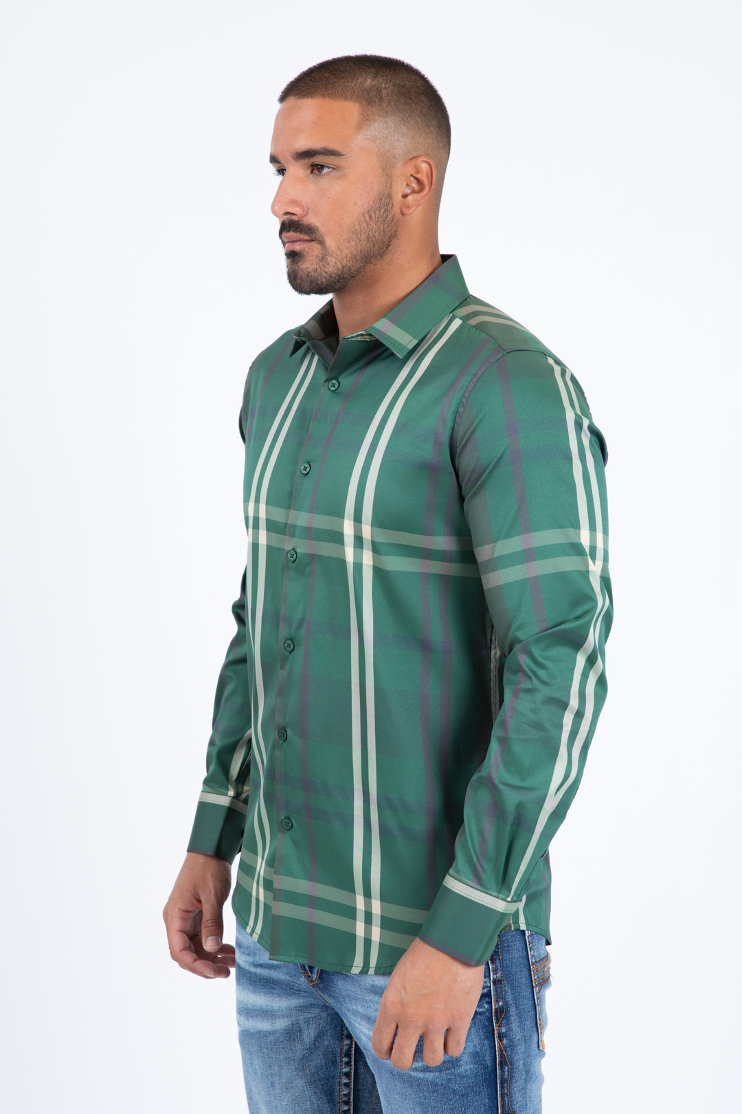 green checkered long sleeve shirt side platini