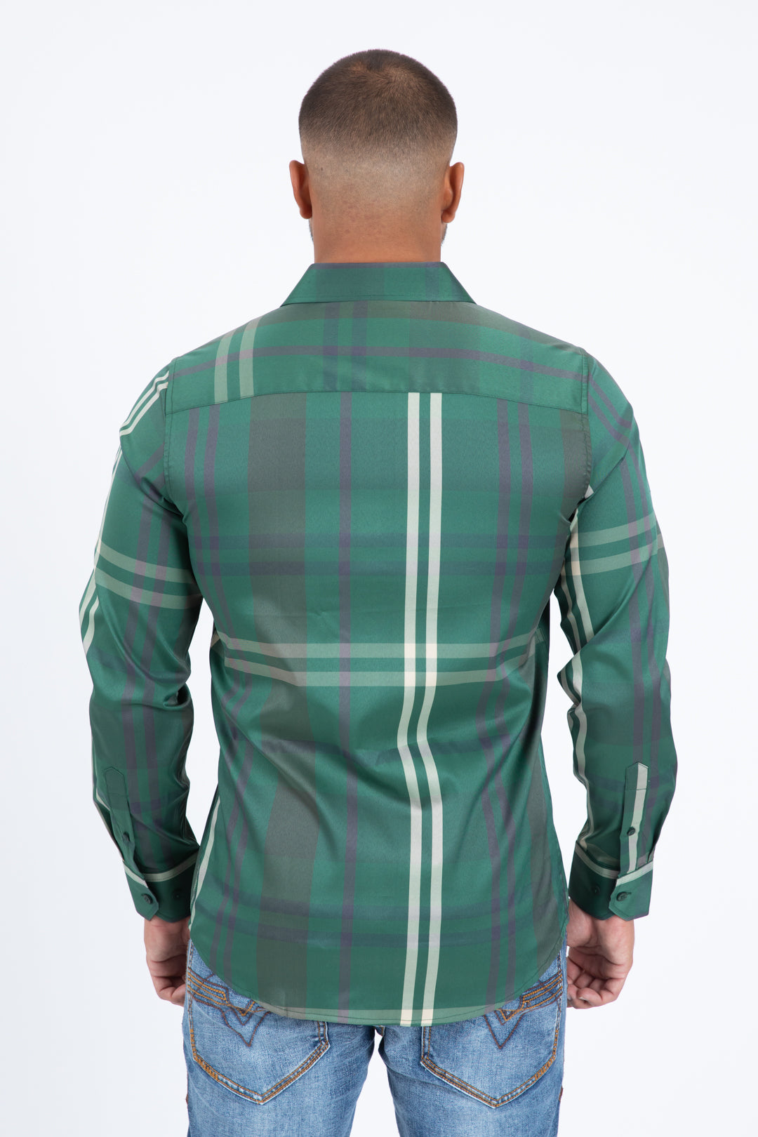 green checkered long sleeve shirt back platini