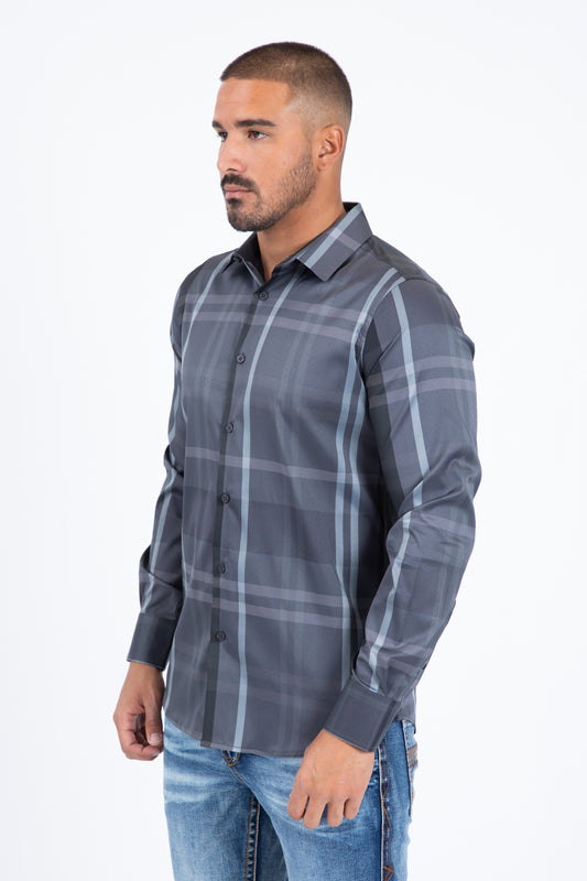 grey checkered long sleeve shirt side platini