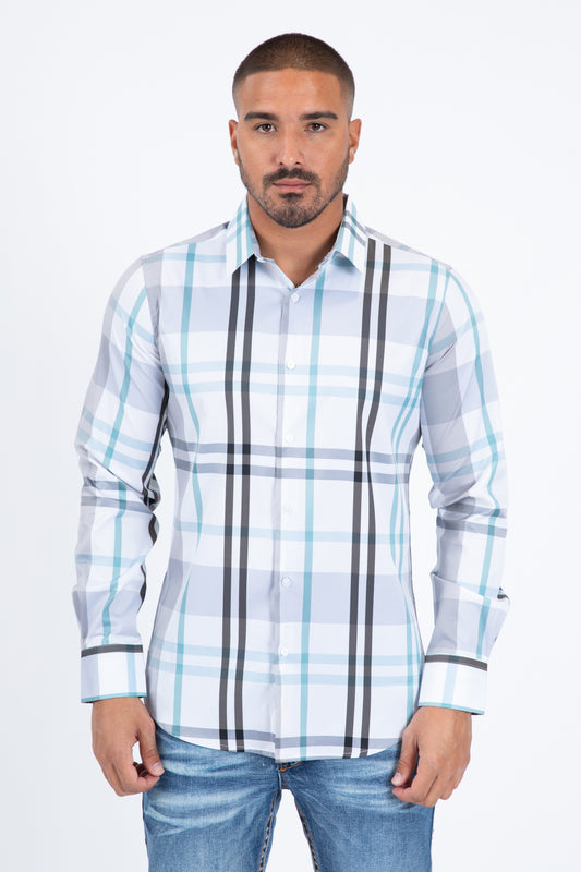 white checkered long sleeve shirt front platini