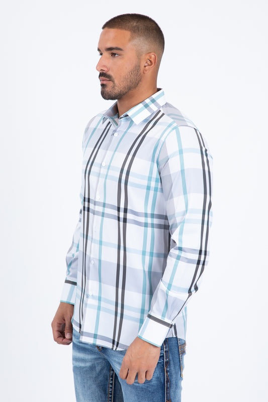 white checkered long sleeve shirt side platini