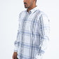 Mens Checkered Long Sleeve White Shirt