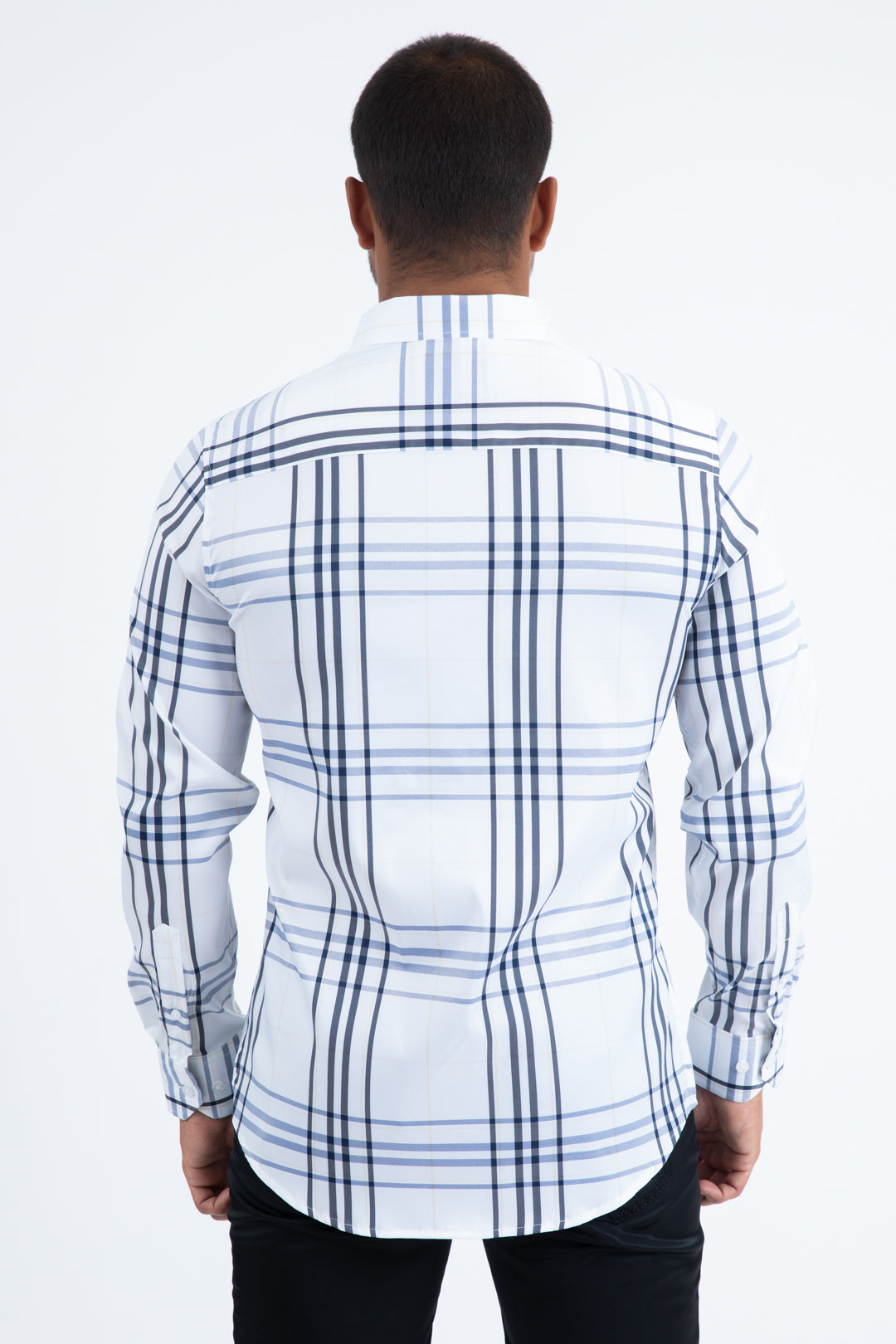 Mens Checkered Long Sleeve White Shirt