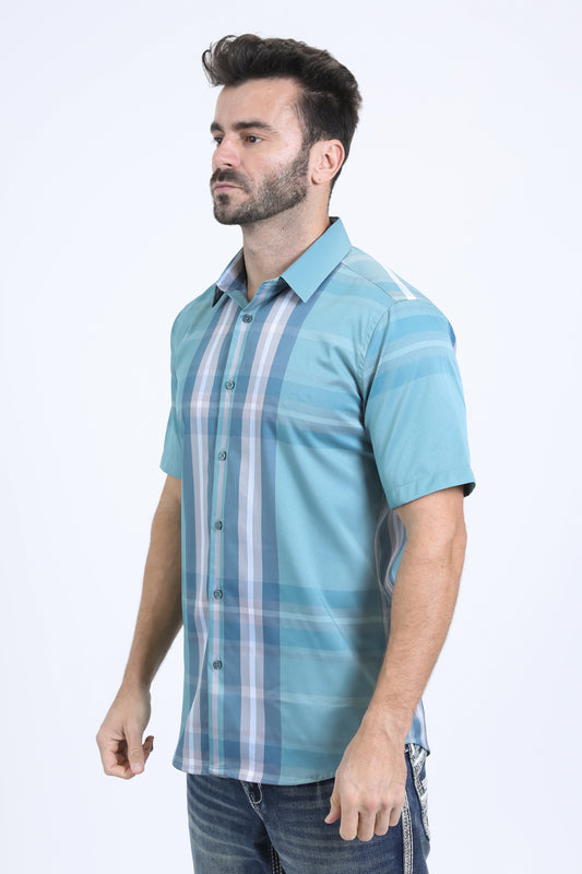 blue asymmetric plaid shirt men platini detail
