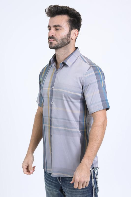 lt. grey asymmetric plaid shirt side platini