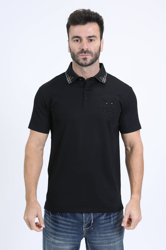 Men's Cotton Modern Fit Stretch Black Polo