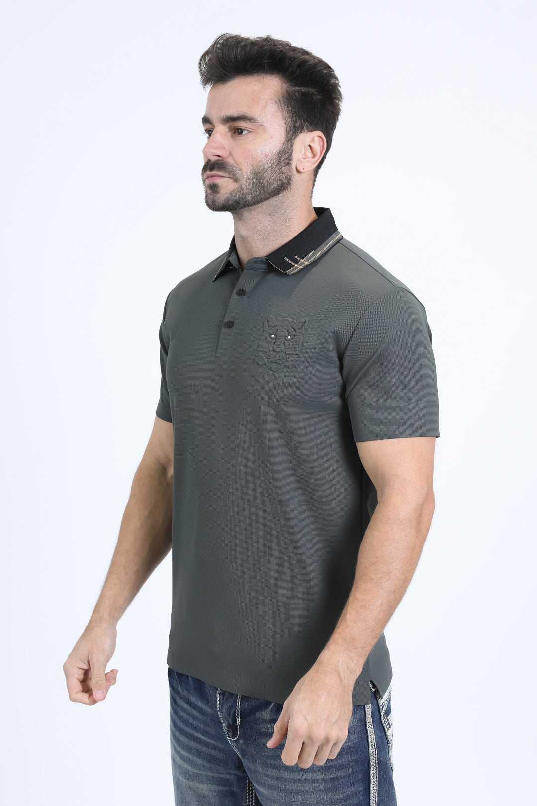 Men's Cotton Modern Fit Stretch Grey Polo