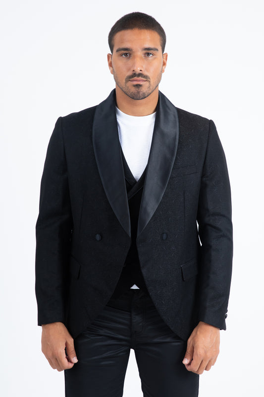 Men's Double-Breasted Shawl Lapel Tuxedo Blazer & Vest - All-Black