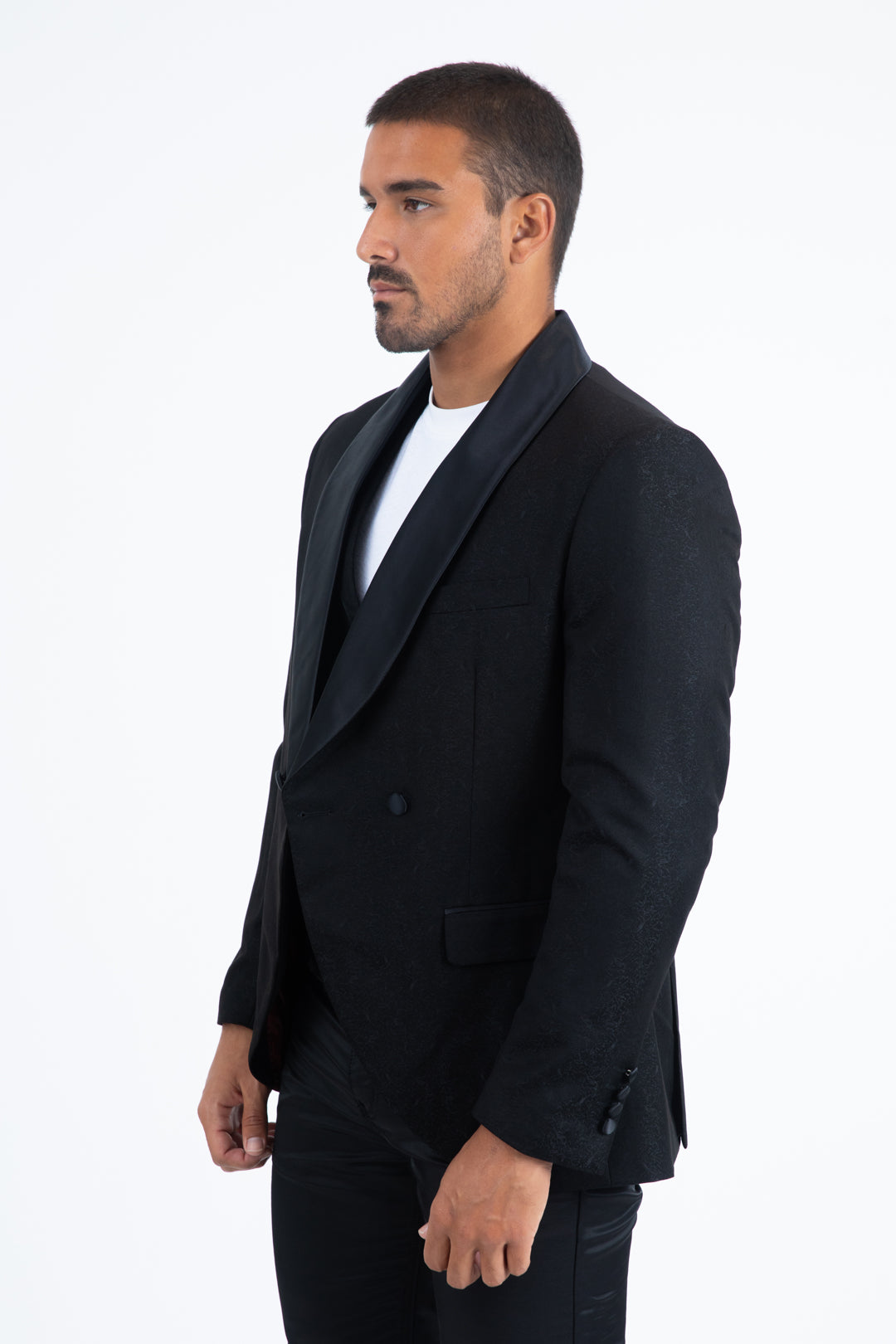 Men's Double-Breasted Shawl Lapel Tuxedo Blazer & Vest - All-Black