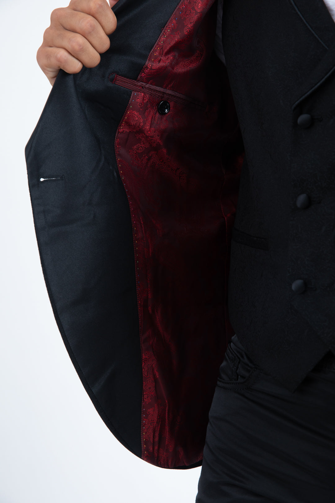 Men's Double-Breasted Shawl Lapel Tuxedo Blazer & Vest - All-Black