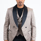 Men Patterned Khaki Double-Breasted Blazer & Vest Set