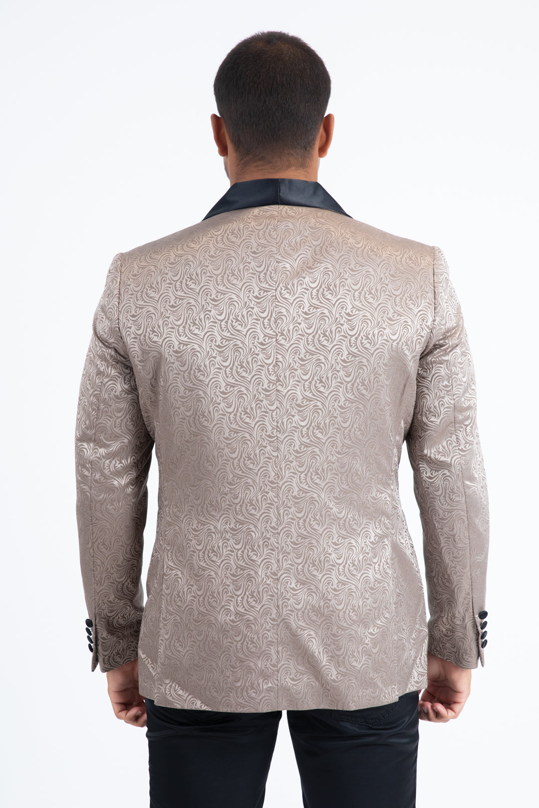 khaki damask double breasted tuxedo blazer & vest men platini back