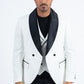Men Double-Breasted Shawl Lapel Tuxedo Blazer & Vest - White/Black