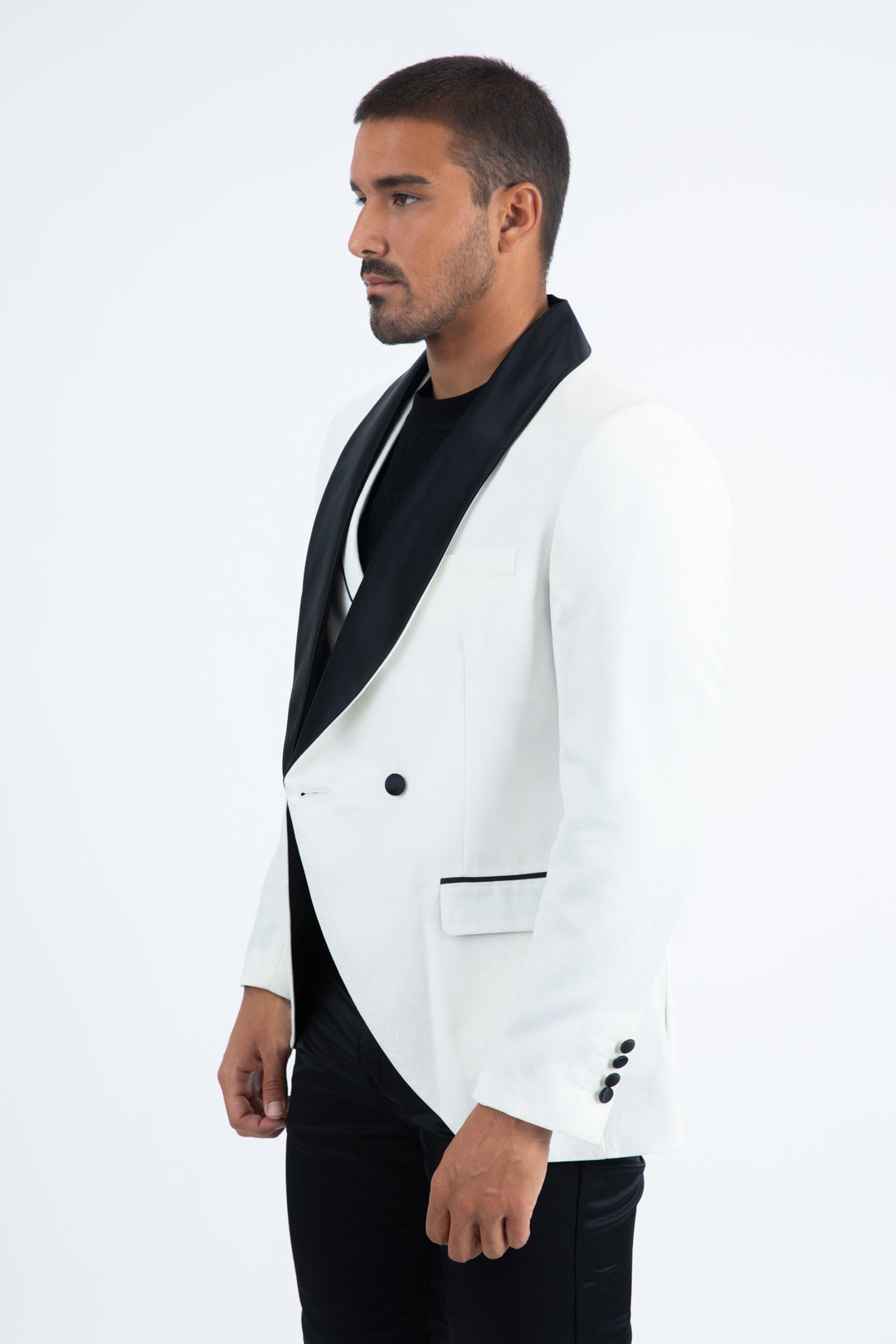 Men Double-Breasted Shawl Lapel Tuxedo Blazer & Vest - White/Black
