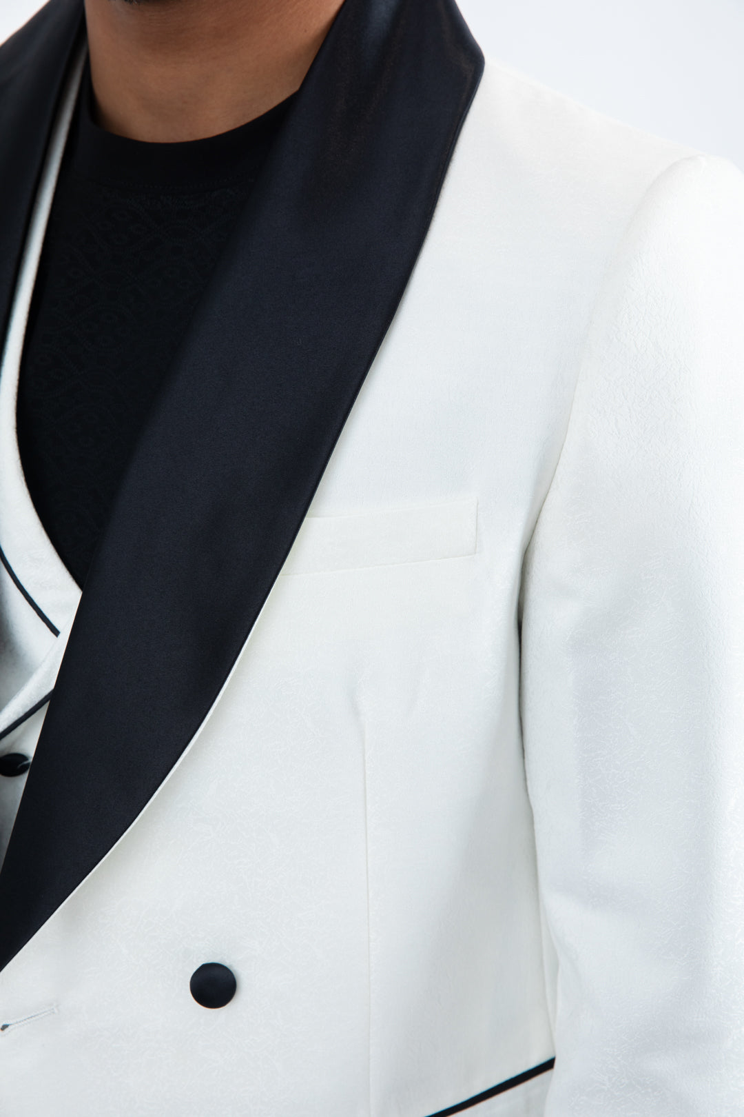 Men Double-Breasted Shawl Lapel Tuxedo Blazer & Vest - White/Black