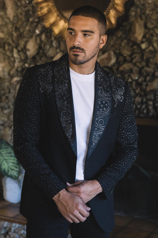 Men's Double Button Rhinestone Black Blazer